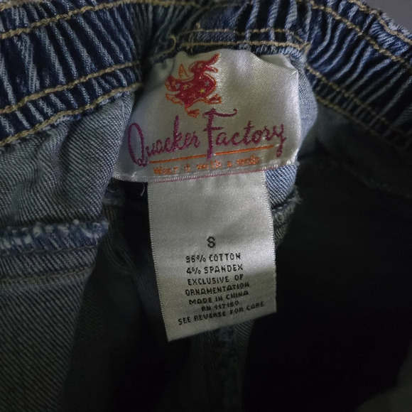 Quacker Factory Denim Pants Elastic Waist Size S Whimsical Fairy Y2K Maximalist - Picture 9 of 10
